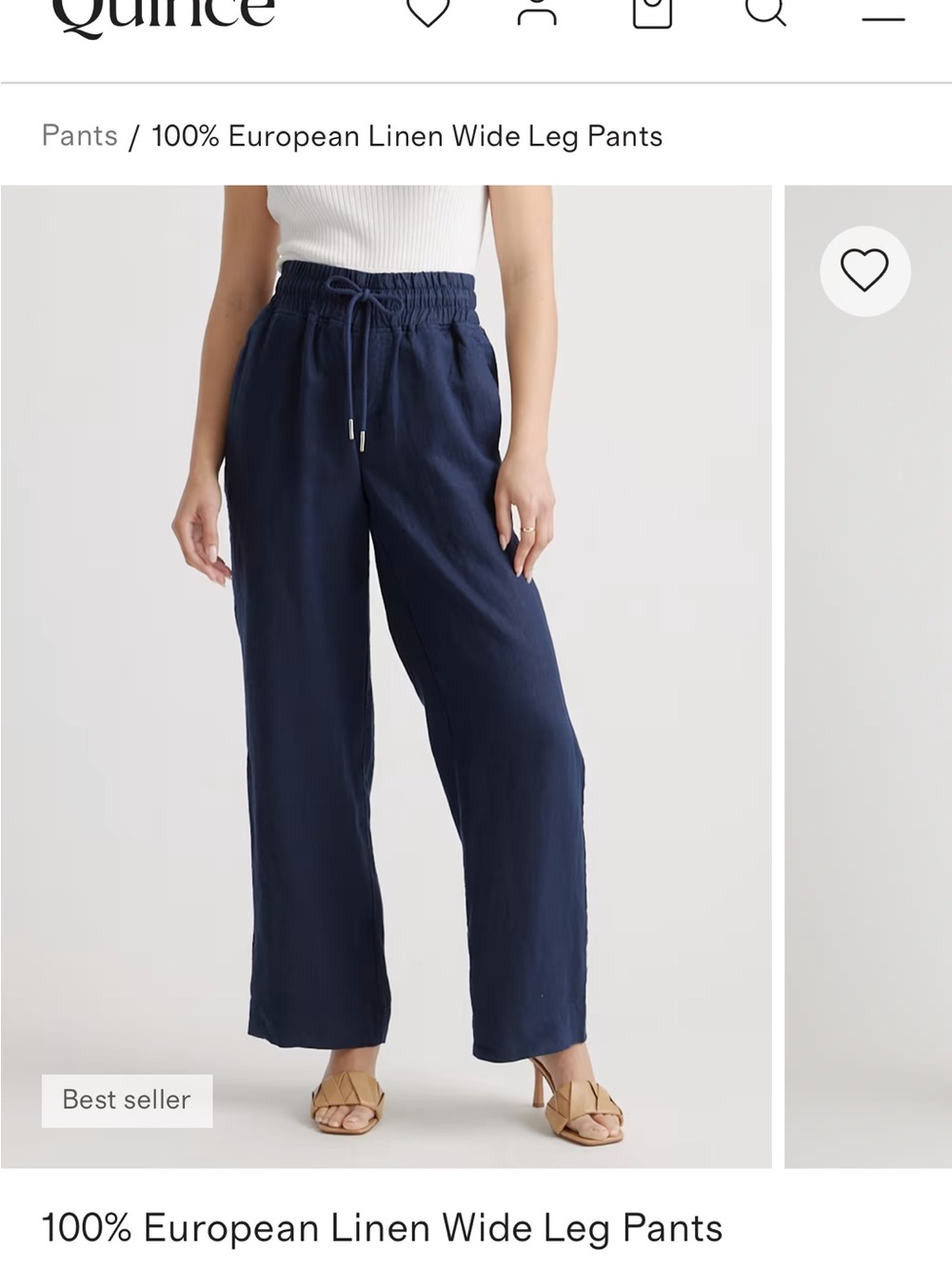 Quince Navy linen wide leg pants  - L
